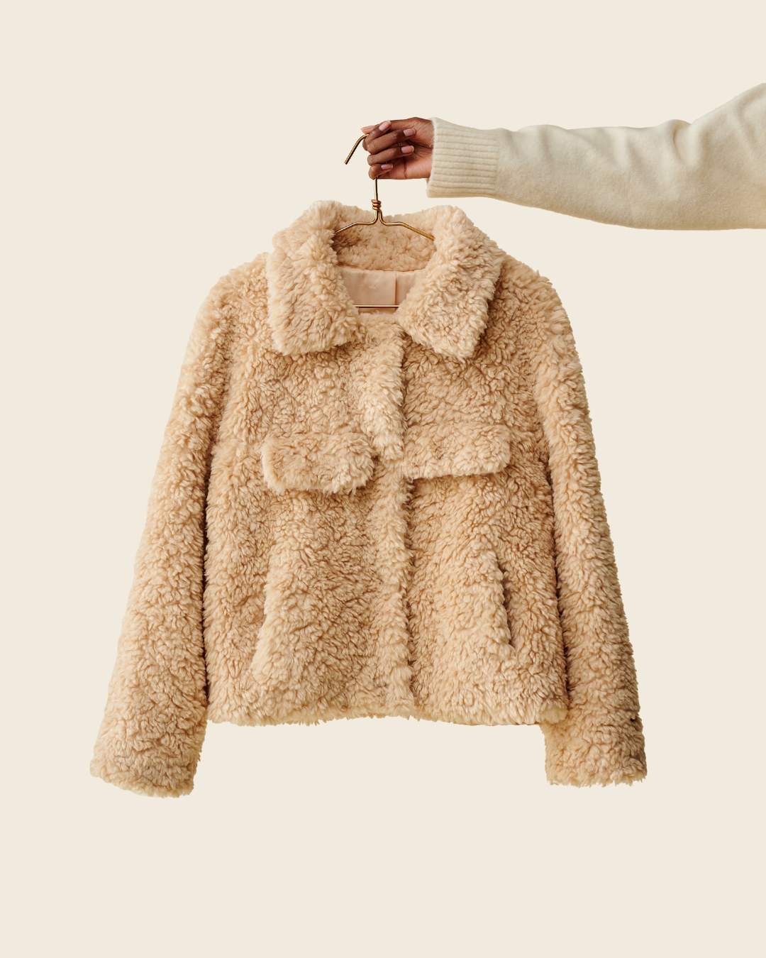 veste courte teddy bouclette beige